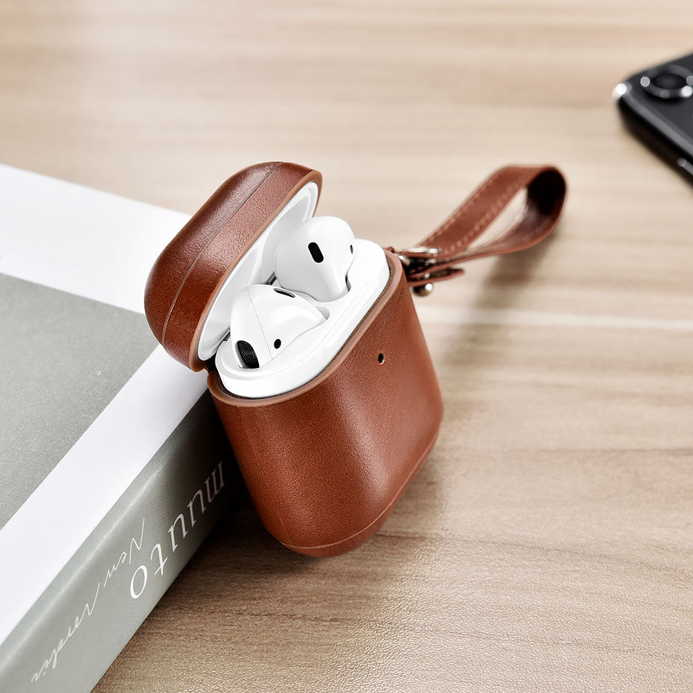 ICARER Leather AirPods Case for Apple Bluetooth Earbuds