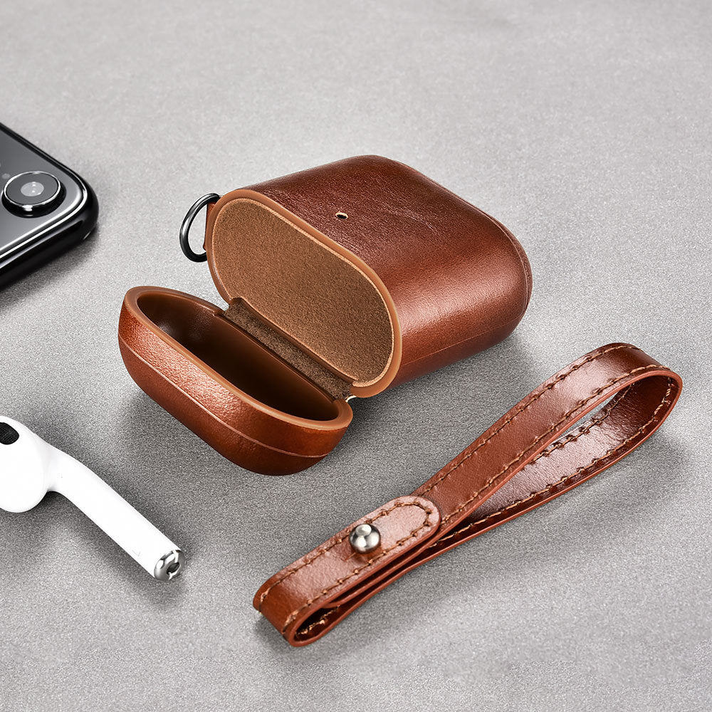 ICARER Leather AirPods Case for Apple Bluetooth Earbuds
